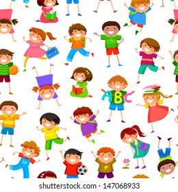 seamless pattern with cartoon kids