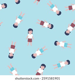 Seamless pattern with cartoon kids. Texture pattern with cute boy and girl. Students, classmates, friends. wallpaper template. flat vector illustration