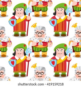 Seamless pattern with cartoon king and prince.