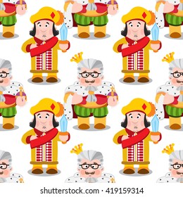 Seamless pattern with cartoon king and prince.