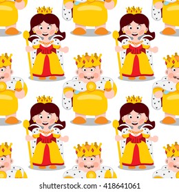 Seamless pattern with cartoon king and queen.