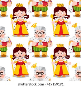 Seamless pattern with cartoon king and queen.