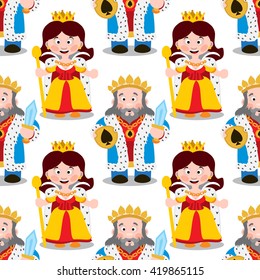 Seamless Pattern With Cartoon King And Queen.