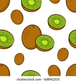 Seamless pattern with cartoon kiwi on a white background
