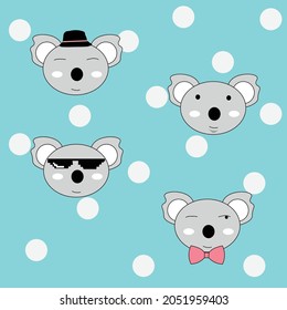 Seamless pattern with cartoon koala. Background cartoon style.Vector illustration.