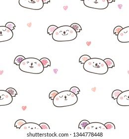 Seamless Pattern with Cartoon Koala Bear Face Design on White Background