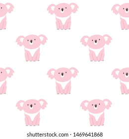 Seamless Pattern with Cartoon Koala Bear Design on White Background