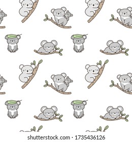 Seamless Pattern of Cartoon Koala Bear Design on White Background