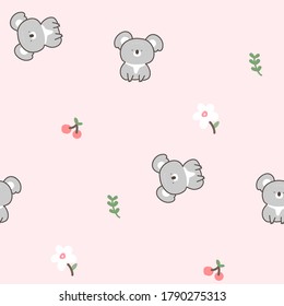 Seamless Pattern with Cartoon Koala Bear Design on Light Pink Background