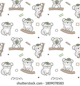 Seamless Pattern of Cartoon Koala Bear Design on White Background