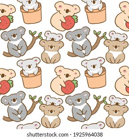 Seamless Pattern with Cartoon Koala Bear Illustration Design on White Background