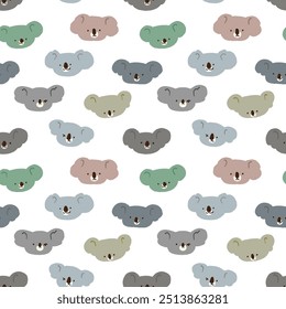 Seamless Pattern with Cartoon Koala Bear Face Design on White Background