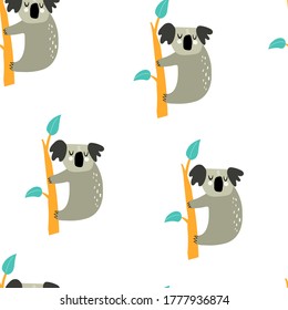 seamless pattern with cartoon koala. colorful vector for kids, flat style. Baby design for fabric, textile, print, wrapper.