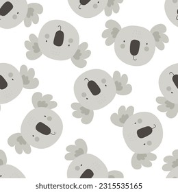 nahtloses Muster mit Cartoon koala. bunter Vektorgrafik für Kinder, flacher Stil. Babydesign für Gewebe, Textilien, Druck, Wrapper.