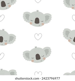 nahtloses Muster mit Cartoon koala. bunter Vektorgrafik für Kinder, flacher Stil. Babydesign für Gewebe, Textilien, Druck, Wrapper.