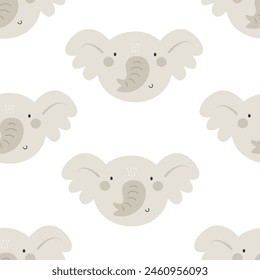 patrón sin fisuras con koala de dibujos animados. Vector colorido para niños, estilo plano. Diseño de bebé para tela, textil, estampado, envoltura.