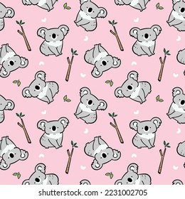 Nahtloses Muster mit Cartoon Koala-Design auf rosafarbenem Hintergrund