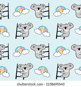 Nahtloses Muster mit Cartoon Koala-Design auf hellblauem Hintergrund