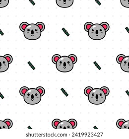 Seamless Pattern with Cartoon Koala Design on white Background	
