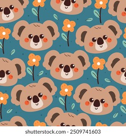 seamless pattern cartoon koala and floral. cute animal wallpaper for textile, gift wrap paper