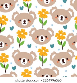 seamless pattern cartoon koala and flower. cute animal wallpaper for textile, gift wrap paper