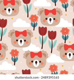 patrón sin costuras de dibujos animados koala y flor. lindo Fondo de pantalla para textil, papel de regalo