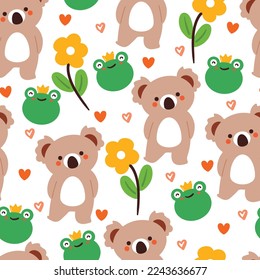 seamless pattern cartoon koala and frog. cute animal wallpaper for textile, gift wrap paper
