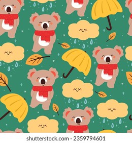 seamless pattern cartoon koala, leaves and autumn vibes element. cute autumn wallpaper for holiday. design for fabric, flat design, gift wrap paper