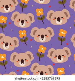 nahtlose Muster Cartoon koala, Pflanzen und Blumen. süße Tapete aus Tieren für Geschenkpapier