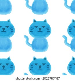 Seamless pattern with cartoon lazy cat for kids. Abstract art print. Hand drawn background with cute animals. Vector illustration