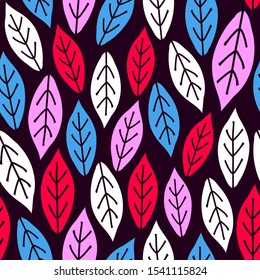 Seamless pattern with cartoon leaves on a neutral background. Vector flat style. hand drawing. plants theme. Design for fabric, textile, wrapper, print.