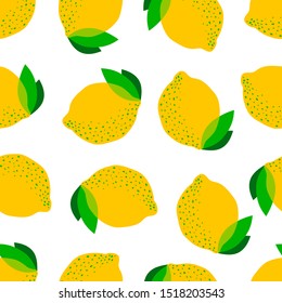 seamless pattern of cartoon lemons and leaves