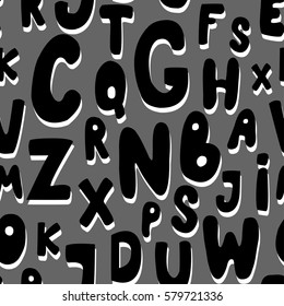 Seamless pattern with cartoon letters. Good for textile or fabric design. Vector illustration. 