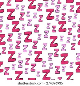 Seamless pattern with cartoon letters z. Can be used for wallpaper, greeting cards, wrapping paper, fabric for pajamas, pillow and bedsheet, childish bedroom, boy or girl nursery interior. Good night!