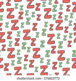 Seamless pattern with cartoon letters z. Can be used for wallpaper, pattern fills, greeting cards, web page backgrounds, wrapping paper, and textile or fabric. Vector illustration. EPS 10.
