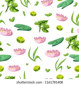 seamless pattern with cartoon lily and grass