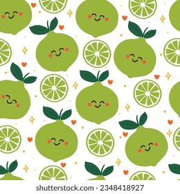 seamless pattern cartoon lime character. cute fruit wallpaper for gift wrap paper, textile