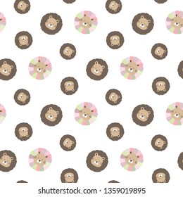 Seamless Pattern with Cartoon Lion Design on White Background