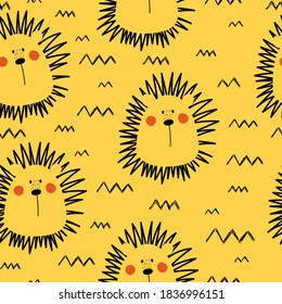 Seamless pattern with cartoon lions, decor elements n a neutral background. Colorful vector flat for kids. hand drawing. baby design for fabric, print, wrapper, textile