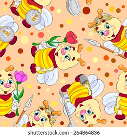 Seamless pattern with cartoon little bees.