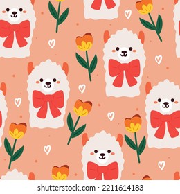 seamless pattern cartoon llama and flower. cute animal wallpaper for textile, gift wrap paper