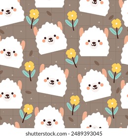 seamless pattern cartoon llama and flower. cute wallpaper for textile, gift wrap paper