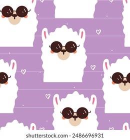 seamless pattern cartoon llama wearing glasses. cute animal wallpaper for fabric print, gift wrap paper