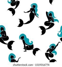Nahtloses Muster mit Cartoon Mermaid in verschiedenen Posen.