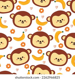 seamless pattern cartoon monkey, banana and flower. cute animal wallpaper illustration for gift wrap paper