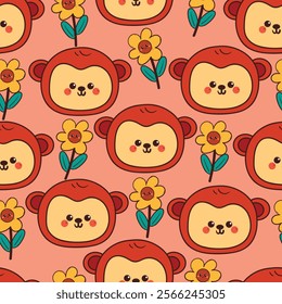 seamless pattern cartoon monkey and flower. cute animal wallpaper for fabric print, gift wrap paper