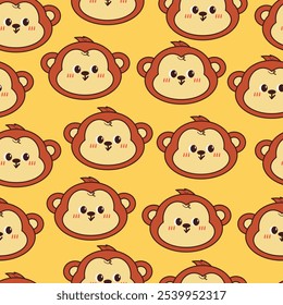 seamless pattern cartoon monkey. head cute animal wallpaper for fabric print, gift wrap paper