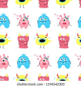 Seamless pattern with cartoon monsters. Vector illustration.