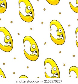 Seamless pattern of cartoon moon character. Cute vector illustration