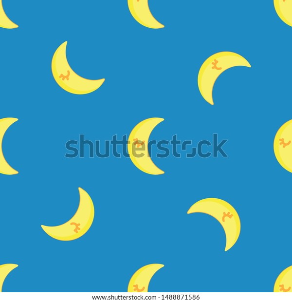Seamless pattern of cartoon moon.  Children\'s\
vector background.